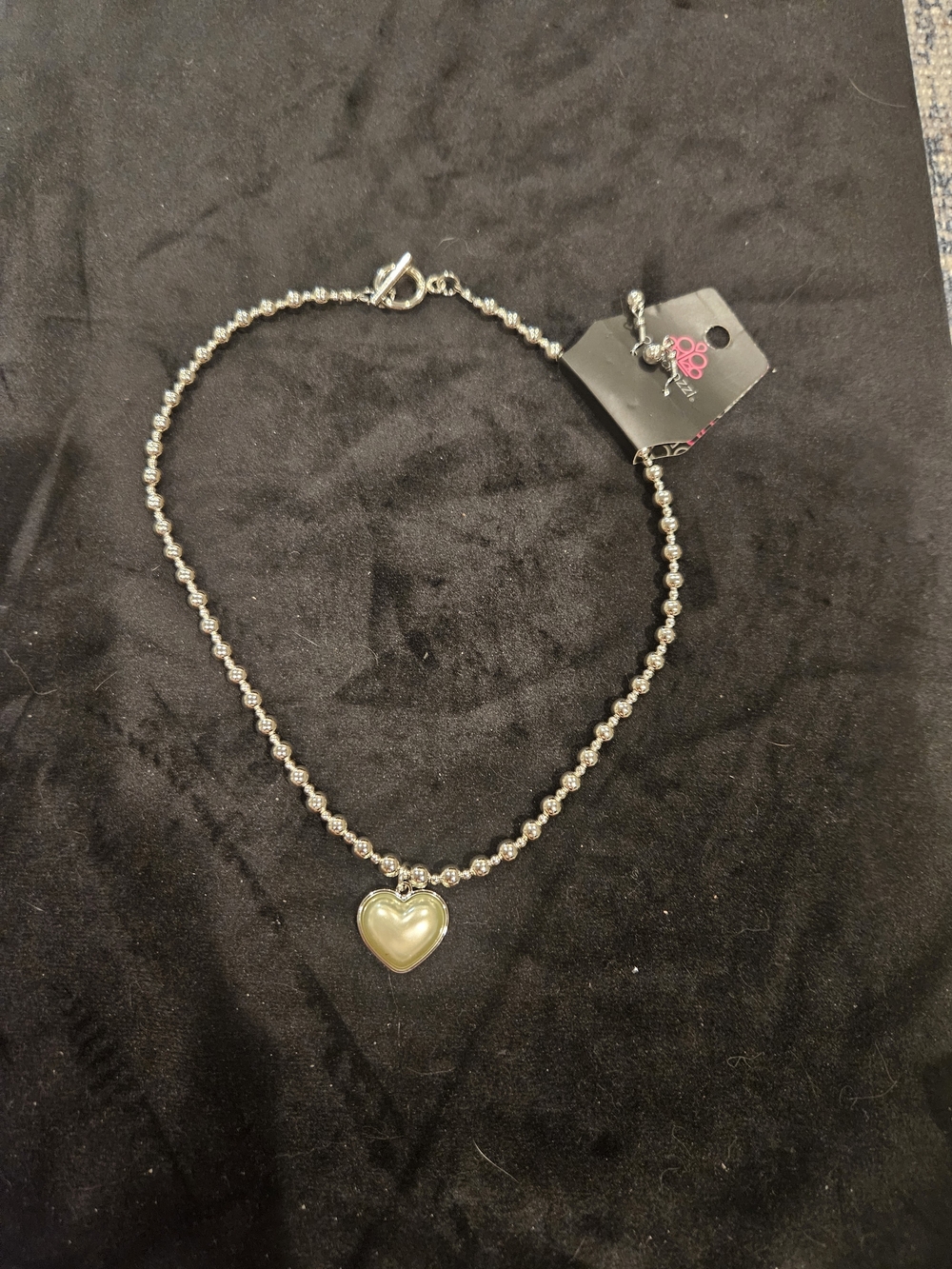 paparazzi Silver Beaded Necklace with Pearl Heart Pendant